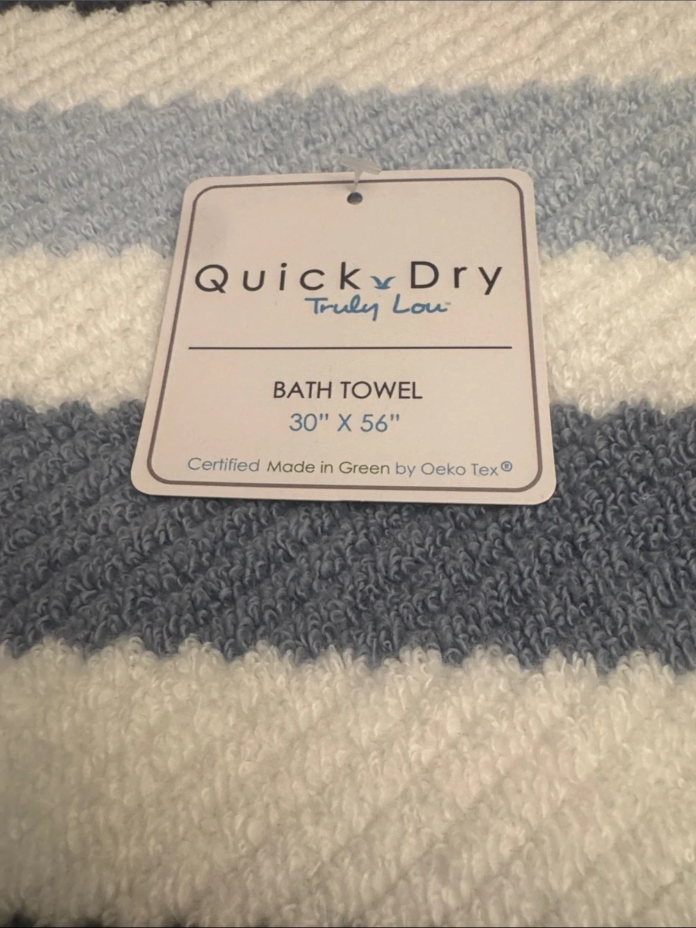 2pc TRULY LOU Quick Dry 100% Cotton Stripe Bath Towel Set - Persian Blue